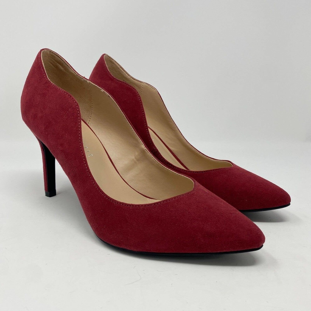 Kelly & Katie Davonna Red Faux Suede Pump Slip On Heel Pointed Toe: Women's 8.5